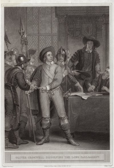 Oliver Cromwell (1599-1658) ontbindt het Lange Parlement door Thomas Stothard